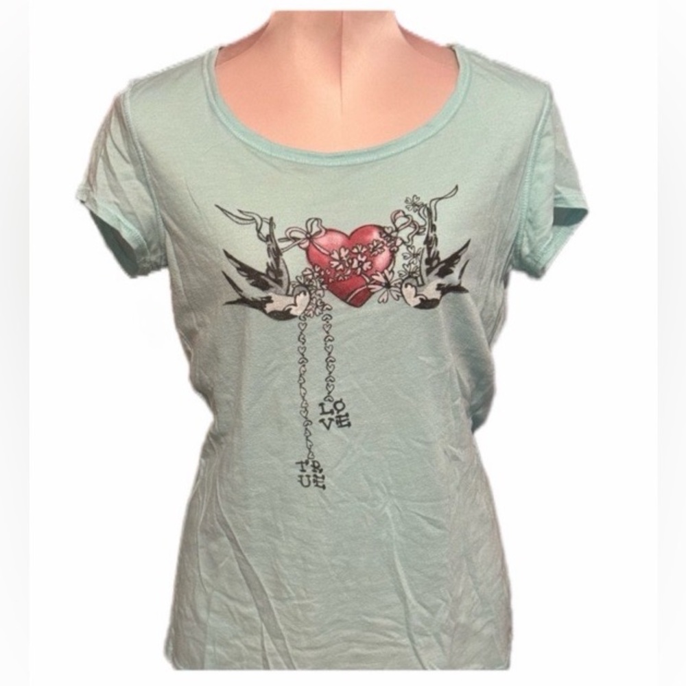 Y2K 2000s ❤️🕊️🩵TRUE LOVE Women's Light Blue Graphic Tee
